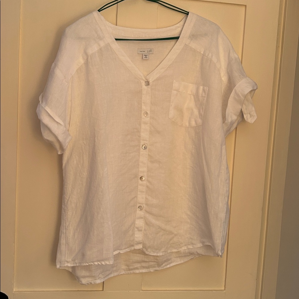 JJill White Linen Short-Sleeve Top